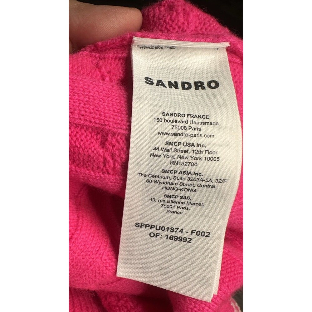 Sandro Sweater Womens Medium Pink Cable Knit Wool Cashmere Polo Boxy Gaultier - Picture 7 of 7